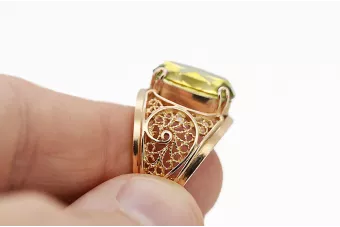 Originalus 14k rožinio aukso vintage Geltonasis peridotas Žiedas Vintažiniai amatai vrc057r