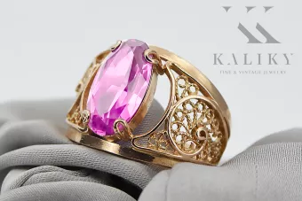 Oro rosa antiguo original de 14k Amatista Anillo Vintage vrc057r