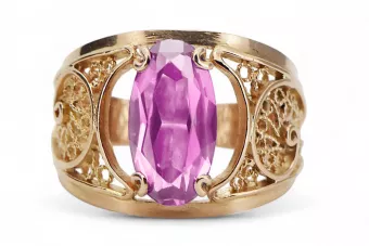 الذهب الوردي الأصلي أميثست خاتم مجوهرات فينتاج vrc057r