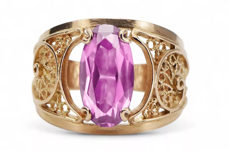 Ring Vintage craft Amethyst Original Vintage 14K Rose Gold vrc057r