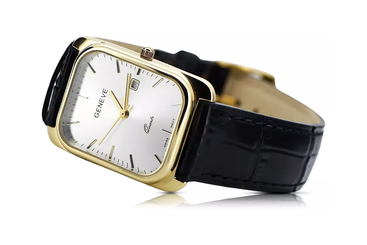 Gold men's watch Geneve ★ zlotychlopak.pl ★ Gold purity 585 333 Low Price!
