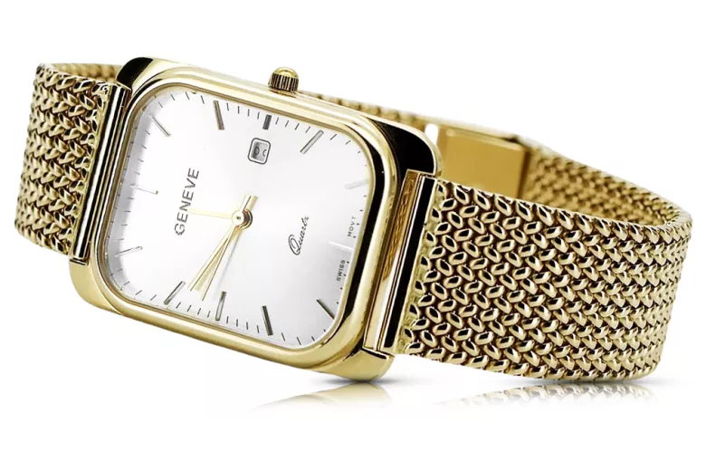 الأصفر 14k 585 Gold Men's Geneve Watch اطباء أبيض MW001YDW & MBW021Y
