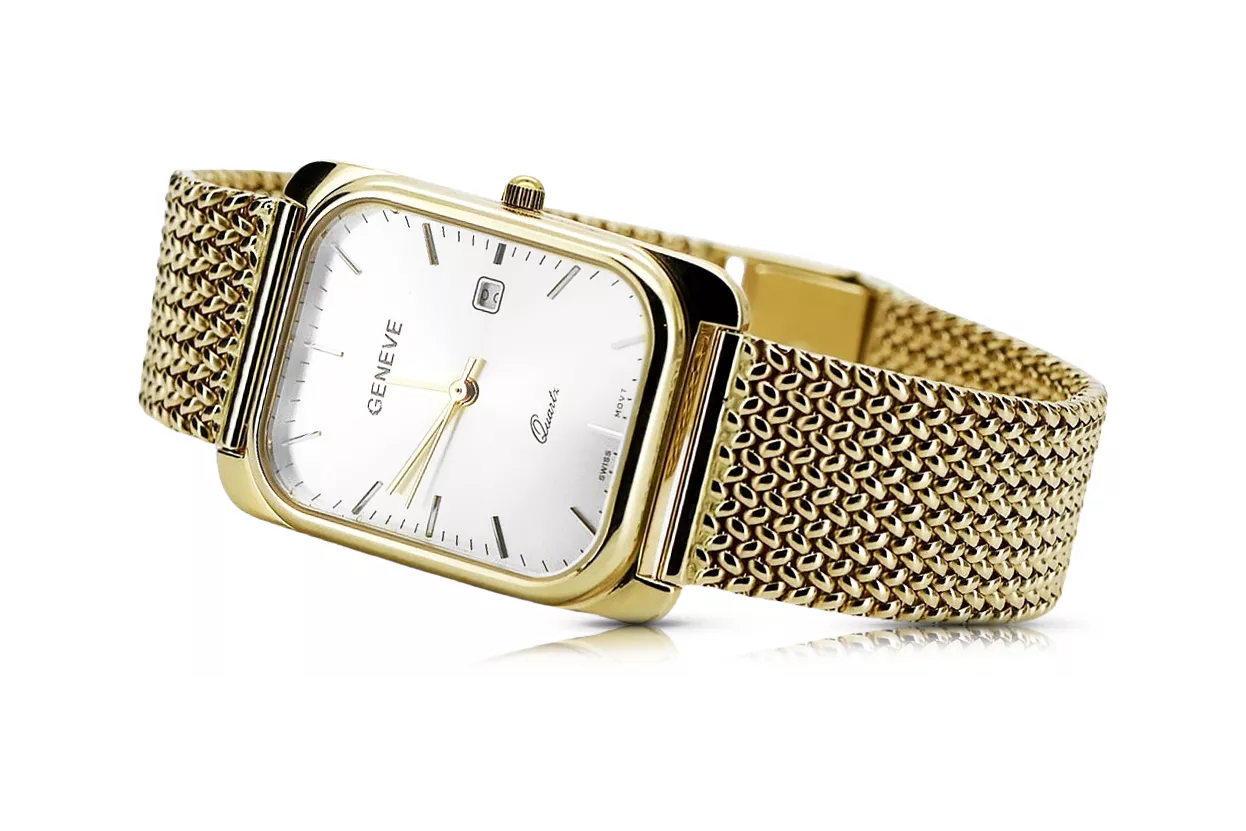 Gelb 14 Karat 585 Gold Herren Geneve Watch Weiß Zifferblatt MW001YDW & MBW021Y