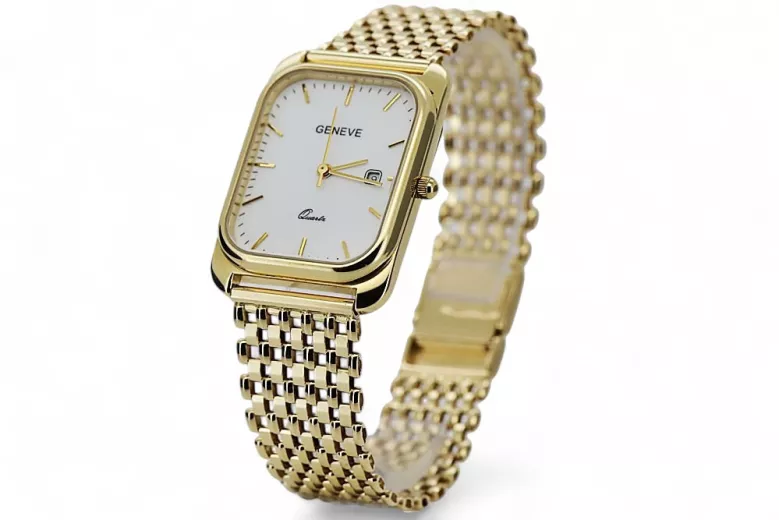 Gold men's watch Geneve ★ zlotychlopak.pl ★ Gold purity 585 333 Low Price!