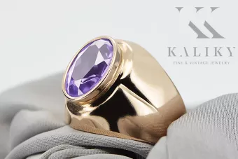 Inel din aur de 14k 585 cu Alexandrit, Rubin, Smarald, Safir, Zirconiu, VRC296, roz sovietic rusesc