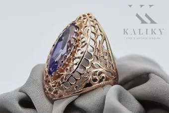 Vintažiniai papuošalai Žiedas Alksandritas Originalus 14k rožinio aukso vintage vrc090r