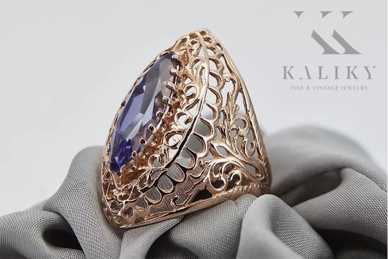 Vintažiniai papuošalai Žiedas Alksandritas Originalus 14k rožinio aukso vintage vrc090r