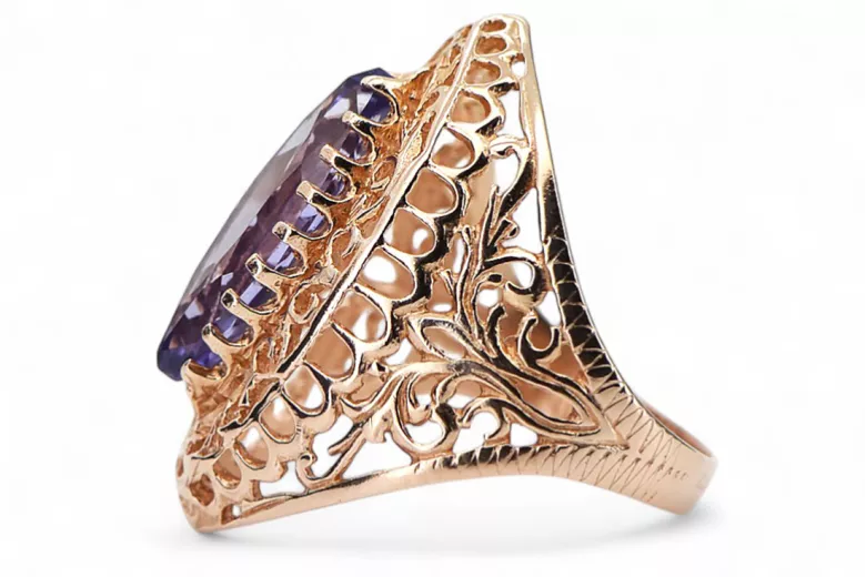 Russisch Sowjetrosa 14 Karat 585 Gold Alexandrit Rubin Smaragd Saphir Zirkon Ring vrc090