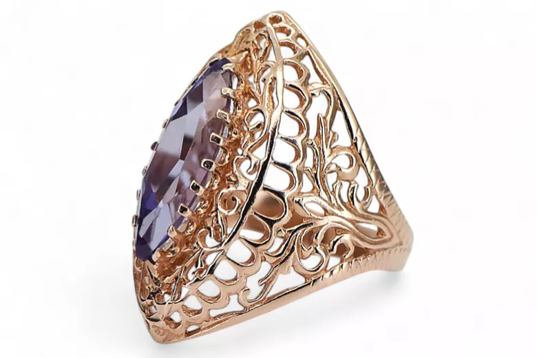 Russisch Sowjetrosa 14 Karat 585 Gold Alexandrit Rubin Smaragd Saphir Zirkon Ring vrc090