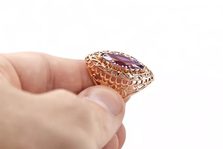 Russian Soviet rose 14k 585 gold Alexandrite Ruby Emerald Sapphire Zircon ring  vrc090