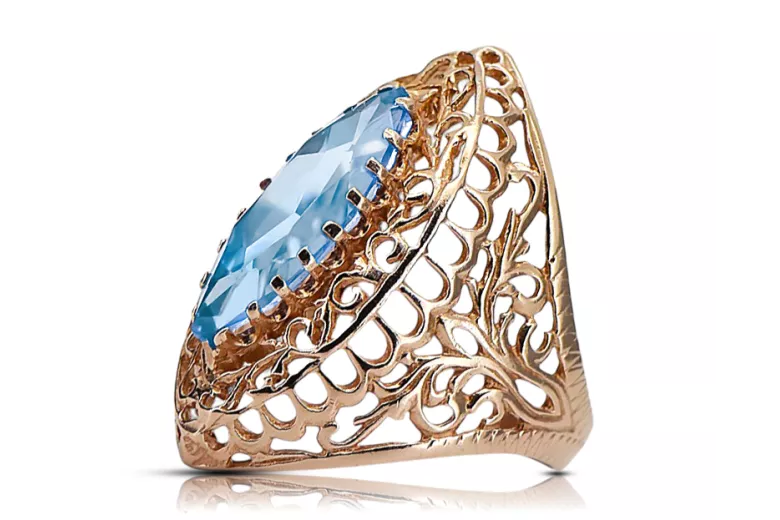 Aigue-marine Or rose 14 carats vintage d'origine Anneau Vintage vrc090r