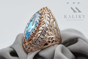 Originalus 14k rožinio aukso vintage Akvamarinas Žiedas Vintažinis stilius vrc090r