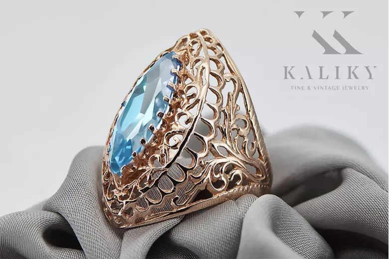 Ring Aquamarin Originales Vintage-Roségold aus 14 Karat Vintage Handwerk vrc090r