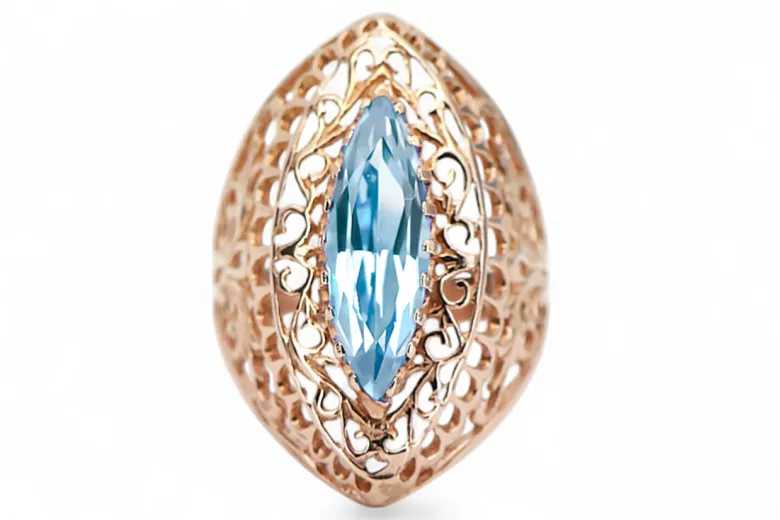 Anillo Aguamarina Oro rosa antiguo original de 14k Estilo vintage vrc090r