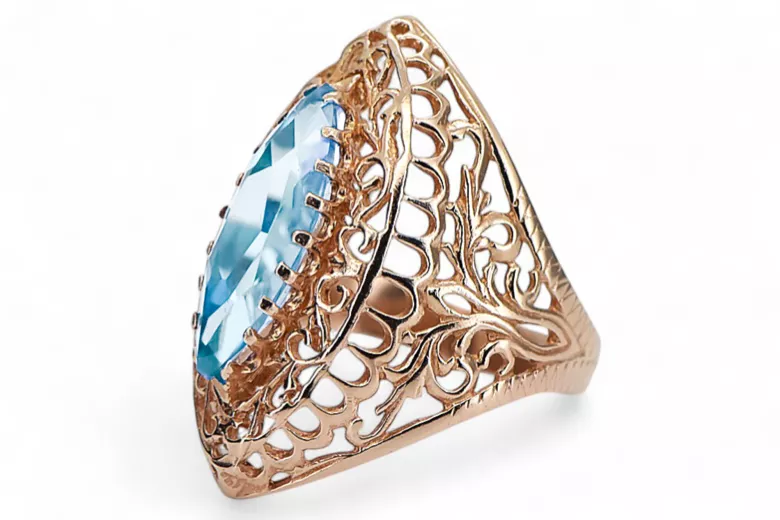 Aigue-marine Or rose 14 carats vintage d'origine Anneau Vintage vrc090r