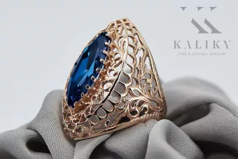 Пръстен Сапфир Оригинално ретро 14k розово злато Винтидж бижута vrc090r