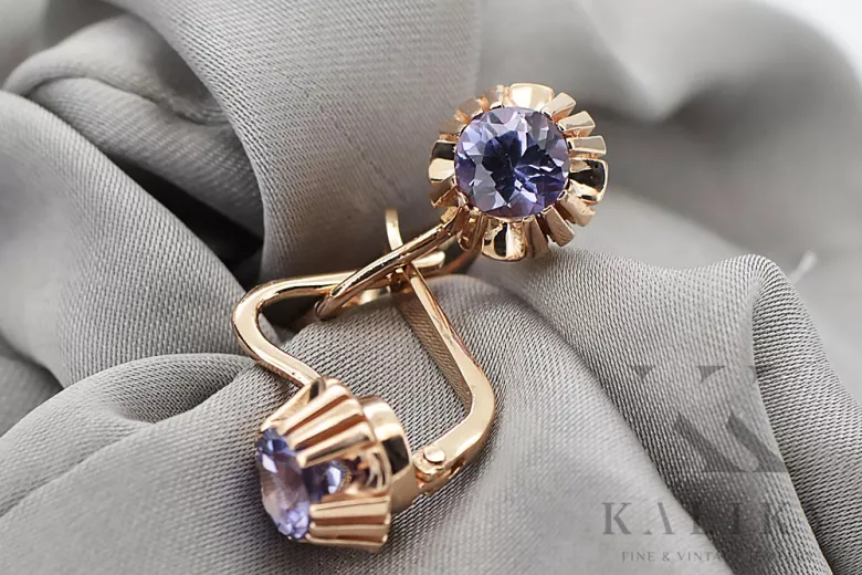Rose pink 14k 585 gold alexandrite earrings vec027 Vintage Russian Soviet style