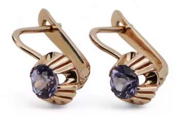 Розово розово 14k 585 златни обеци с александрит vec027 Винтидж руски съветски стил