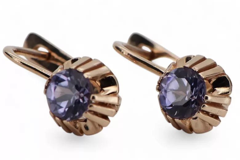 Rose pink 14k 585 gold alexandrite earrings vec027 Vintage Russian Soviet style