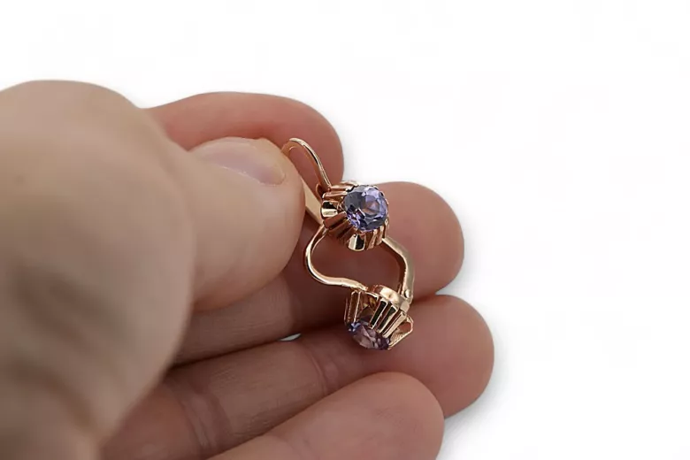 Rose pink 14k 585 gold alexandrite earrings vec027 Vintage Russian Soviet style