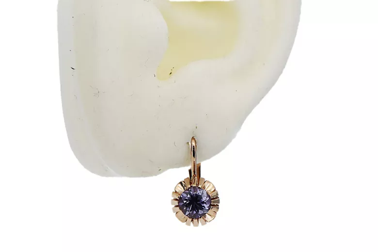 Rose pink 14k 585 gold alexandrite earrings vec027 Vintage Russian Soviet style