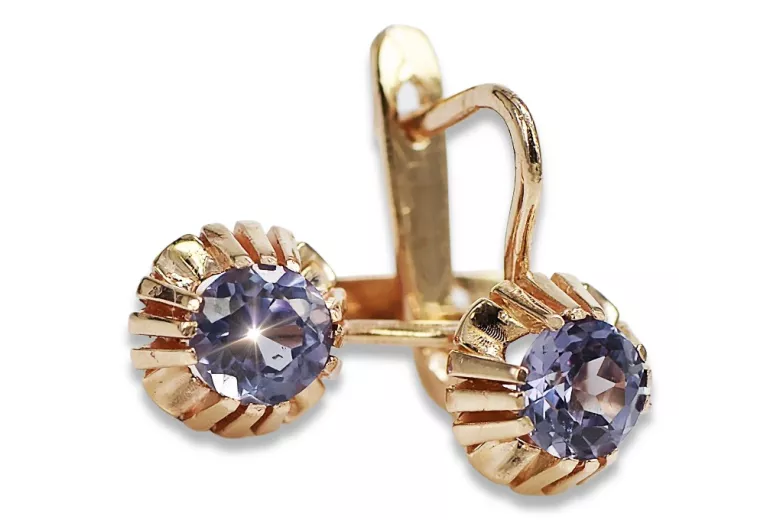 Rose pink 14k 585 gold alexandrite earrings vec027 Vintage Russian Soviet style