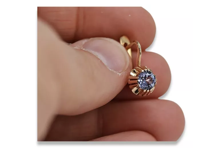 Rose pink 14k 585 gold alexandrite earrings vec027 Vintage Russian Soviet style