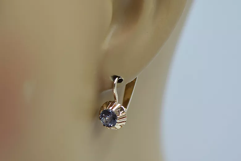 Rose pink 14k 585 gold alexandrite earrings vec027 Vintage Russian Soviet style