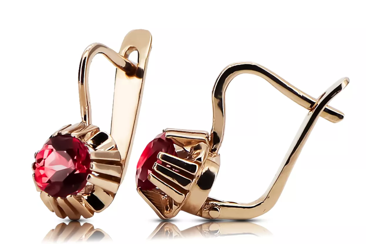 Earrings Ruby Original Vintage 14K Rose Gold Vintage craft vec027r Earrings Ruby Original Vintage 14K Rose Gold Vintage craft vec027r