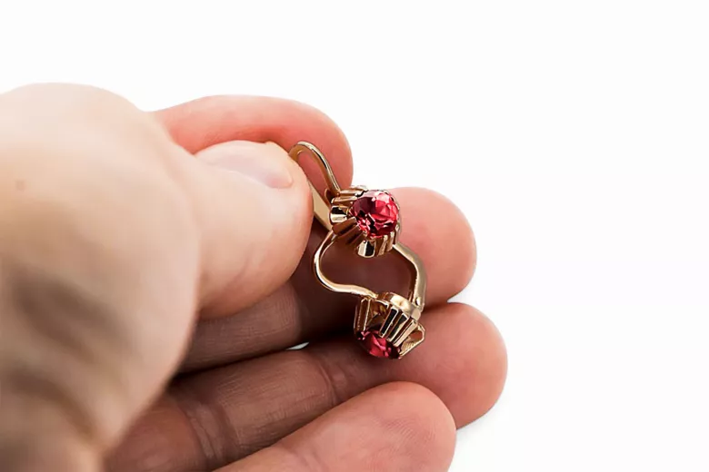 Ohrringe Rubinrot Originales Vintage-Roségold aus 14 Karat Vintage vec027r