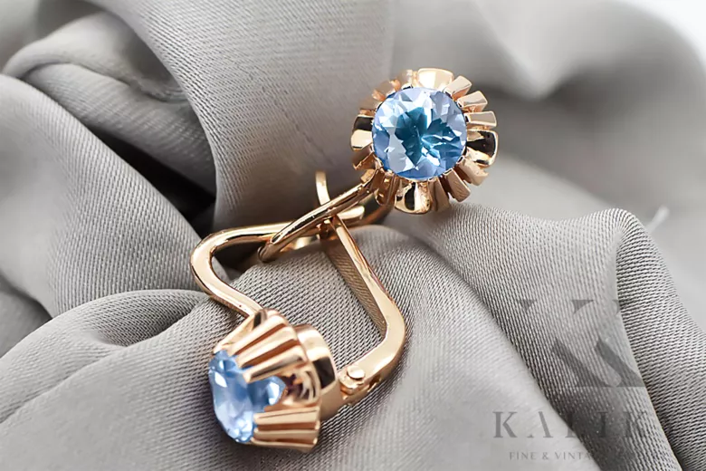 Aquamarin Originales Vintage-Roségold aus 14 Karat Ohrringe Vintage Schmuck vec027r