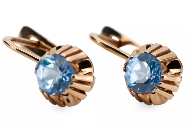 Vintage Pendientes Aguamarina Oro rosa antiguo original de 14k vec027r
