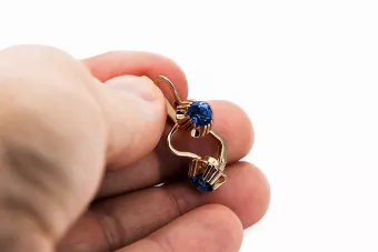 Обеци Винтидж стил Сапфир Оригинално ретро 14k розово злато vec027r