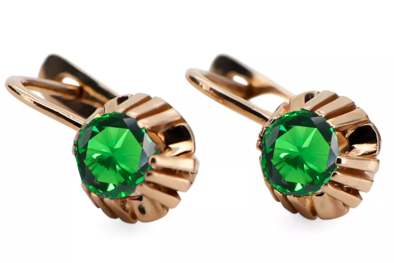 Oro rosa antiguo original de 14k Esmeralda Pendientes Artesanía vintage vec027r