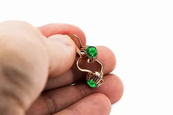 Oro rosa antiguo original de 14k Esmeralda Pendientes Artesanía vintage vec027r