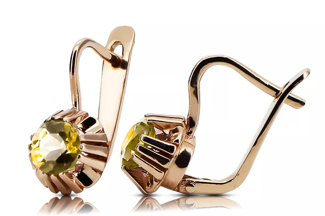 Earrings Yellow Peridot Original Vintage 14K Rose Gold Vintage craft vec027r Earrings Yellow Peridot Original Vintage 14K Rose Gold Vintage craft vec027r