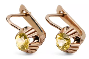 Pendientes Joyería vintage Peridoto amarillo Oro rosa antiguo original de 14k vec027r