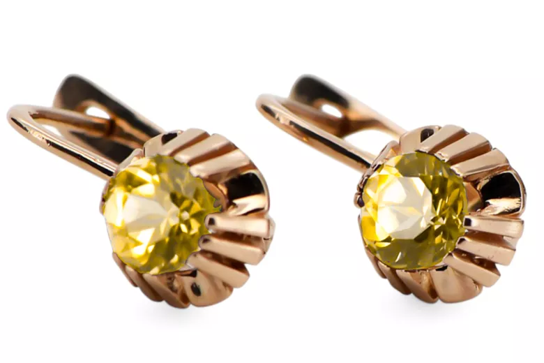 Pendientes Joyería vintage Peridoto amarillo Oro rosa antiguo original de 14k vec027r