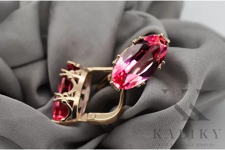 Pendientes Rubí Oro rosa antiguo original de 14k Joyería vintage vec021r