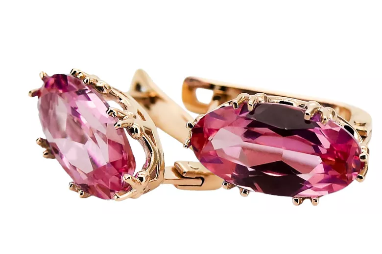Pendientes Rubí Oro rosa antiguo original de 14k Joyería vintage vec021r