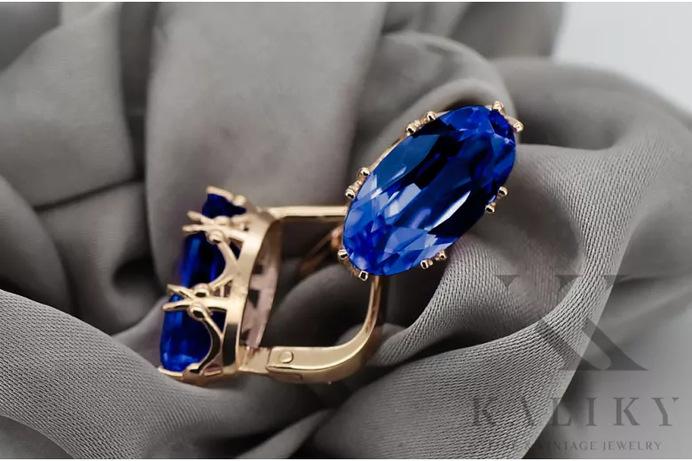 Винтидж крафт Обеци Сапфир Оригинално ретро 14k розово злато vec021r