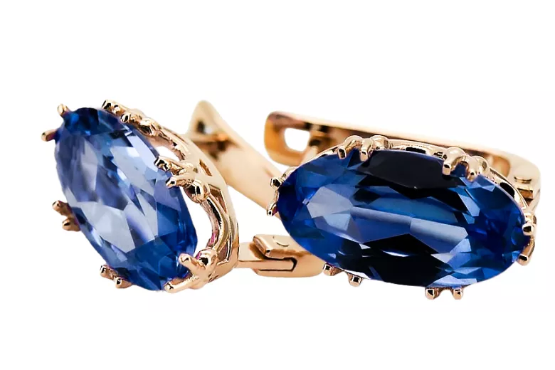 Винтидж крафт Обеци Сапфир Оригинално ретро 14k розово злато vec021r