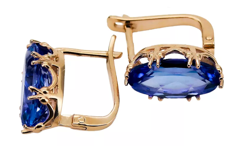 Винтидж крафт Обеци Сапфир Оригинално ретро 14k розово злато vec021r