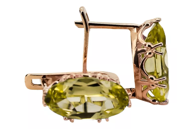 Auskarai Geltonasis peridotas Originalus 14k rožinio aukso vintage Vintažiniai amatai vec021r