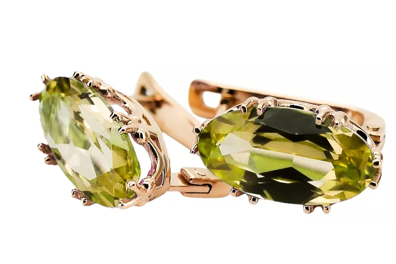 Обеци Жълт перидот Оригинално ретро 14k розово злато Винтидж крафт vec021r
