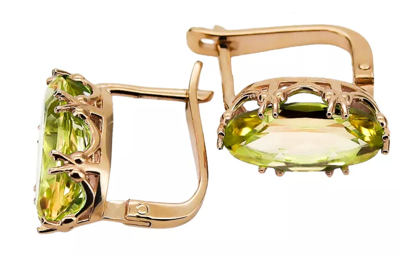 Auskarai Geltonasis peridotas Originalus 14k rožinio aukso vintage Vintažiniai amatai vec021r