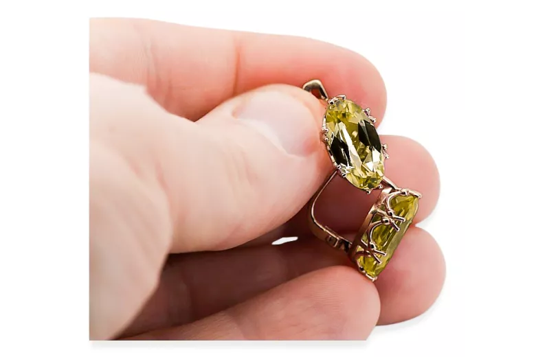Auskarai Geltonasis peridotas Originalus 14k rožinio aukso vintage Vintažiniai amatai vec021r