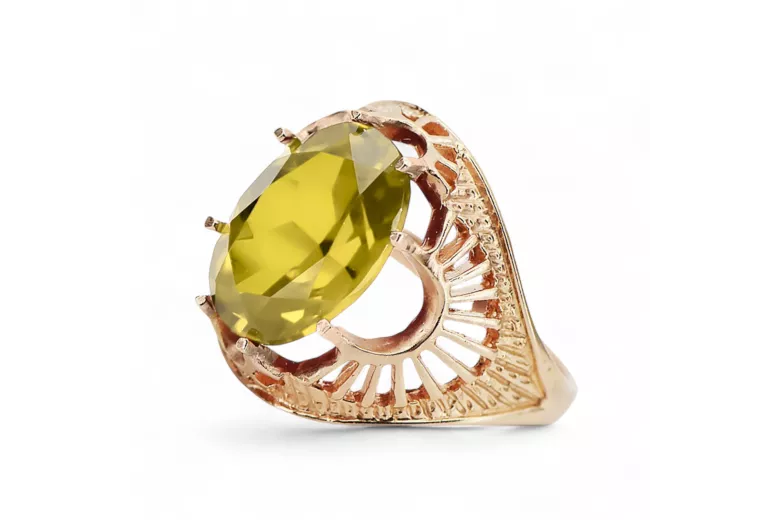 Anillo Peridoto amarillo Oro rosa antiguo original de 14k Estilo vintage vrc003r