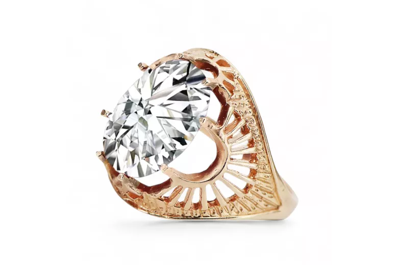 Anillo Artesanía vintage Circón Oro rosa antiguo original de 14k vrc003r