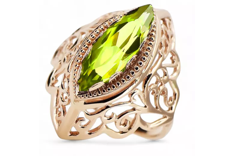 Originalus Vintage 14k rožinio aukso geltonas Peridotas Vintage žiedas vrc017r
